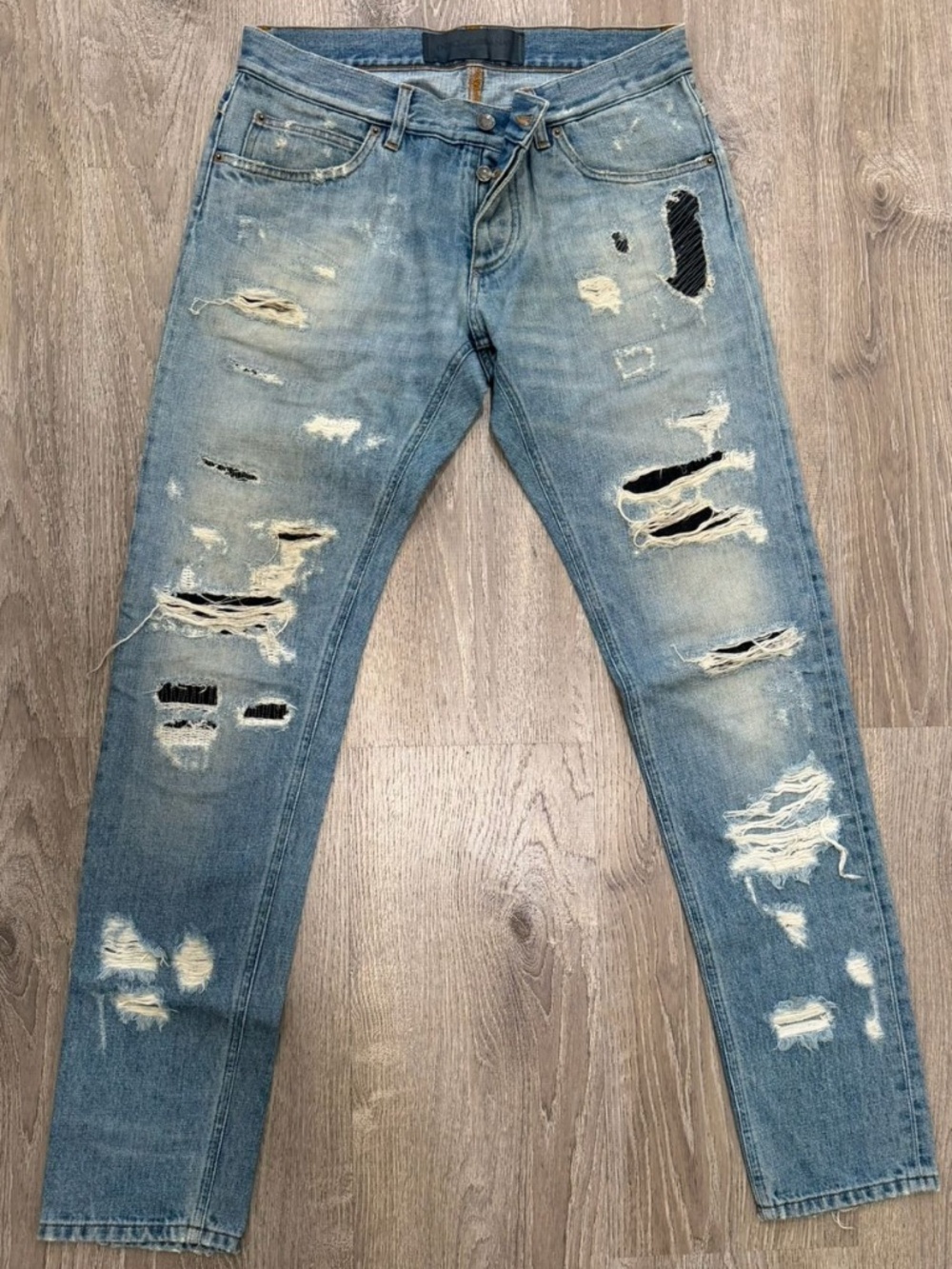 Dolce & Gabbana 14 Gold Heavy Distressed Jeans Light Wash IT 48